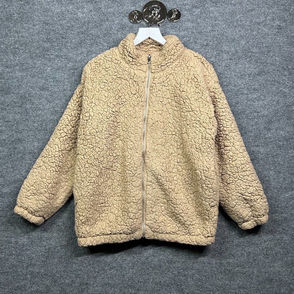 Nine West Sherpa Jacket Women Small Tan Good Faux Fur Full Zip Fleece WW03Z385RS